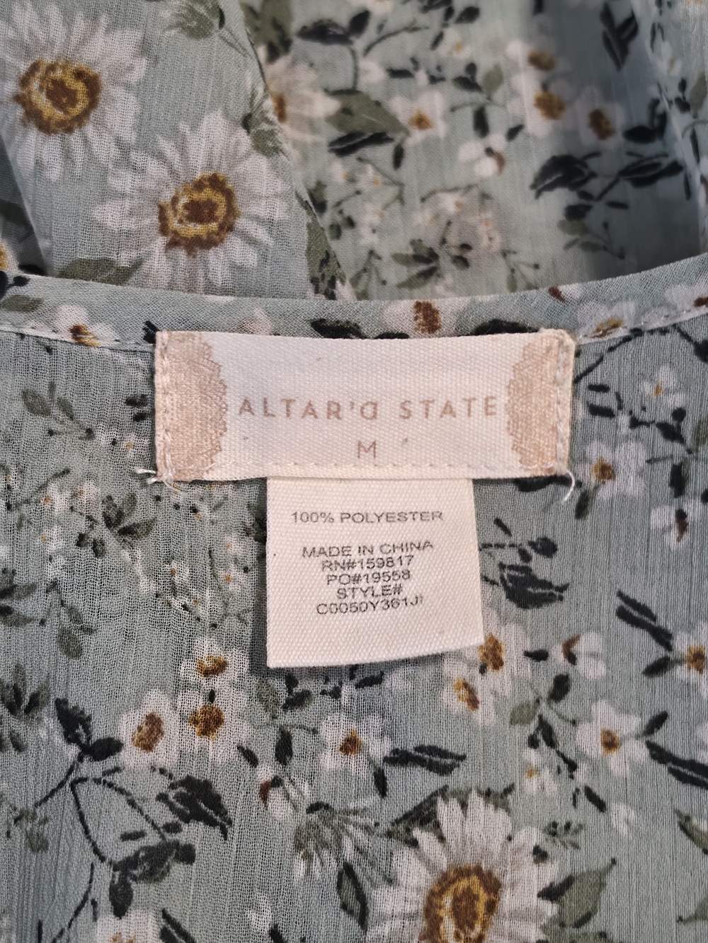 Altar’d State Floral Sage Green Chiffon Ruffle Front Duster Top Size M - Picture 5 of 7